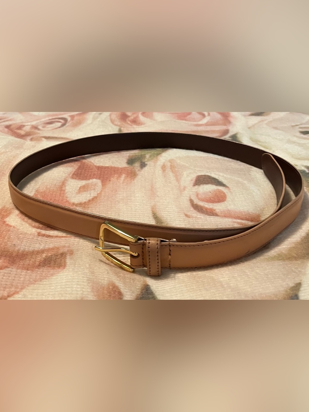 American Apparel Tan/Peach Leather Belt with Gold Buckle